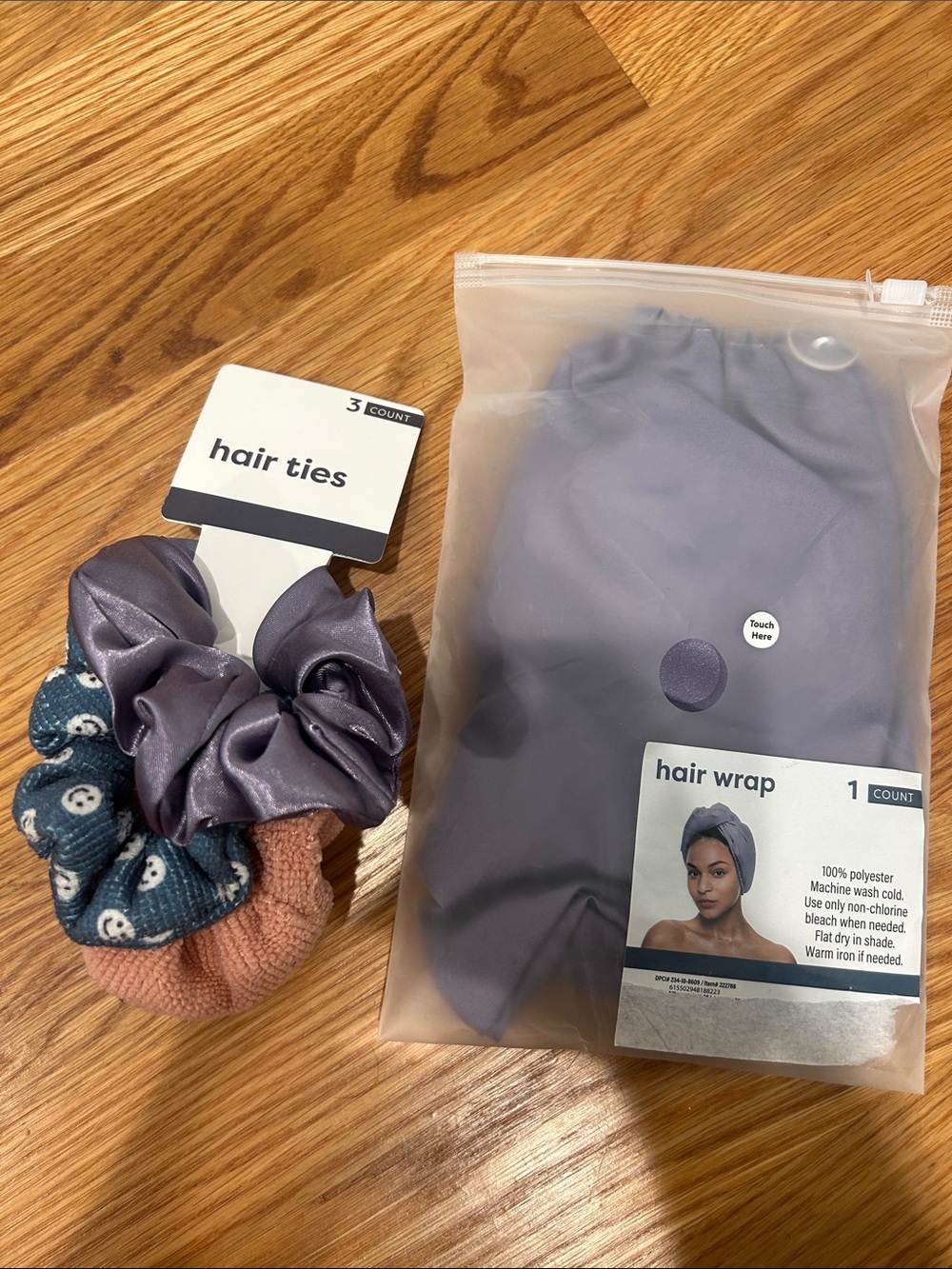 New purple satin Hair Wrap & 3-Pack Scrunchies - Lavender and Mixed Neutrals set